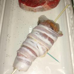 Spiny lobster wrapped in bacon and ready for cooking