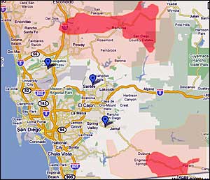 Map of San Diego Fires