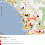 Map of San Diego Fires at 4:30 pm on the 22nd